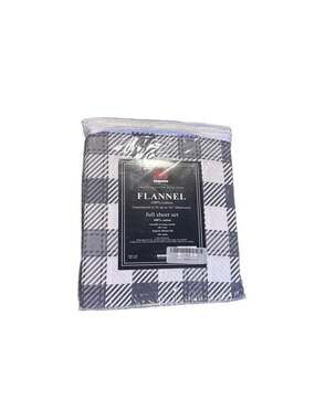 BIBB Home Full Size 100% Cotton Flannel Sheet Set Grey & White Buffalo Plaid